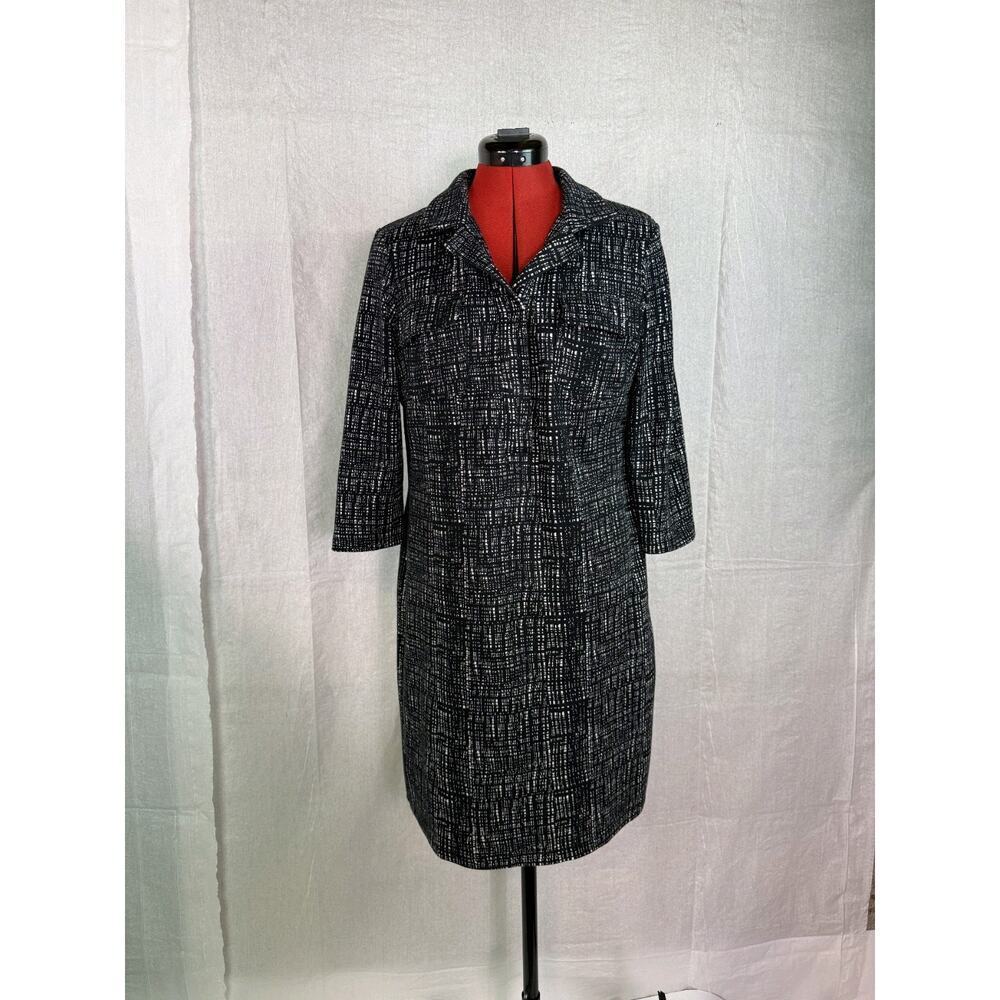 Chico's Travelers Black White Geometric Slinky Shirtdress 3/4 Sleeve Size 1 C615